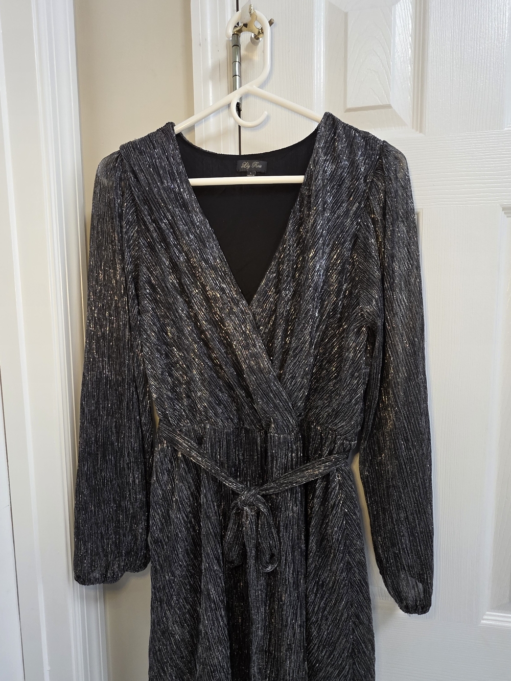 Metallic Black Wrap Dress Size L